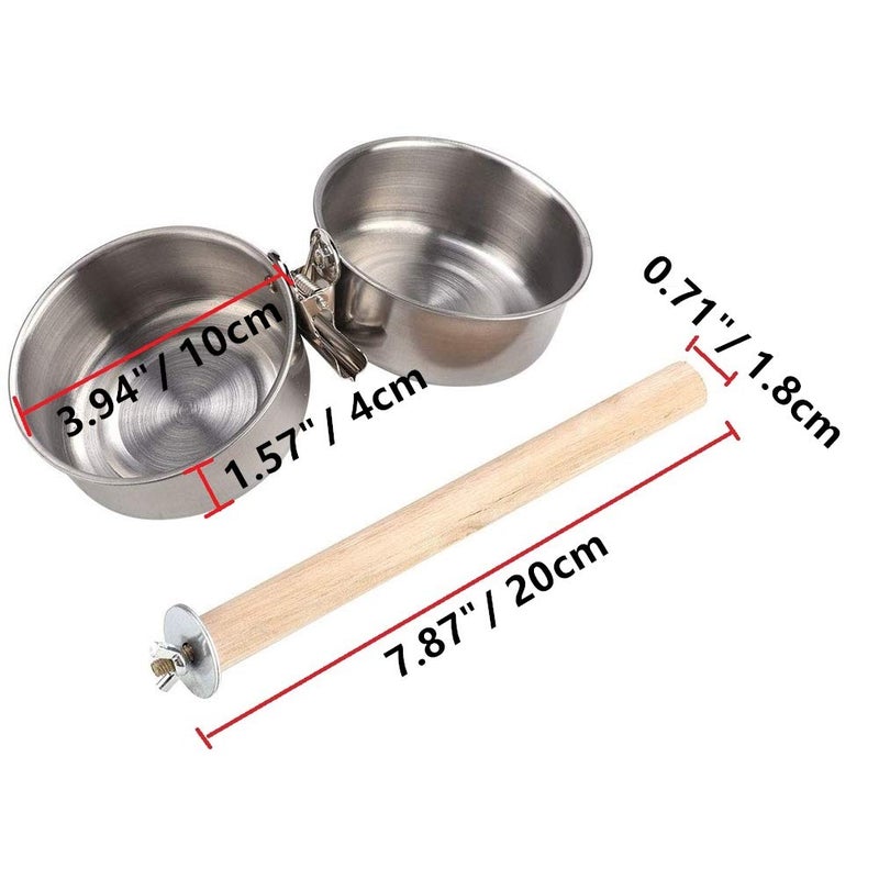 Litewoo Bird Perch with Feeder CupsBowls Stainless Steel Odorless with Holder Hanger for Outside Durable Water Food Dispenser for Parakeet Cockatiel Conure African Grey Macaw Cage Accessories (B-20CM) - Image 2